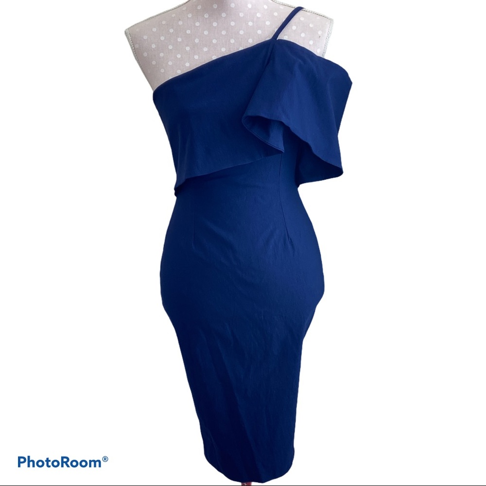 Vesper Blue Body Dress One shoulder Sz 8